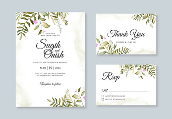 Wedding card invitation set template with hand painting watercolor