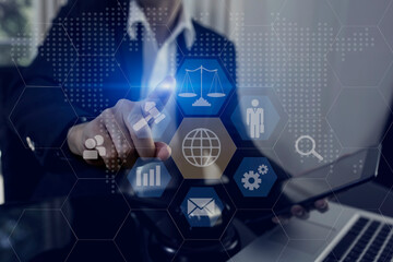  Business hands using law innovation, Technology of Law Concept.