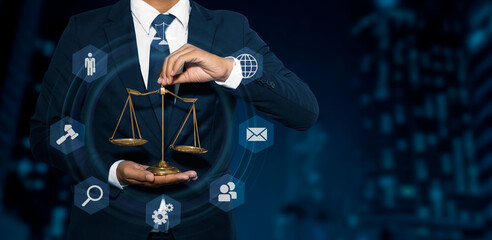  Business hands using law innovation, Technology of Law Concept.