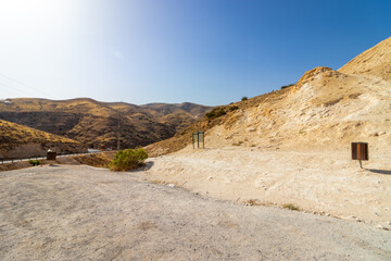 ein mabua-israel. 14-06-2021. The parking lot on the dirt at the entrance to the Ein Mabua compound