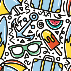 doodle set of summer holiday hand drawing