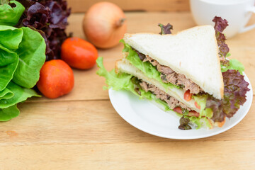 top view of Sandwich tuna in white dish
