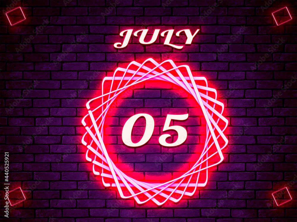 Wall mural 05 July, Monthly Calendar on Bricks Background