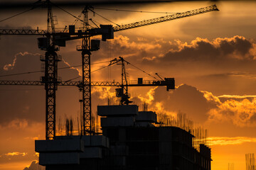 construction site at sunset