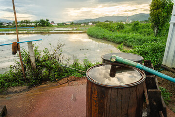 Water storage. In the evening, the sun shines.