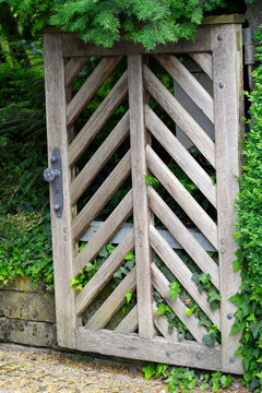 Close-up of wooden gate at house entrance at local mountain Uetliberg canton Zurich. Photo taken June 18th, 2021, Zurich, Switzerland.