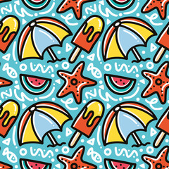 doodle set of summer holiday on the beach