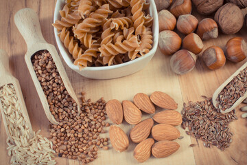 Natural ingredients containing magnesium, other minerals and dietary fiber. Healthy nutrition