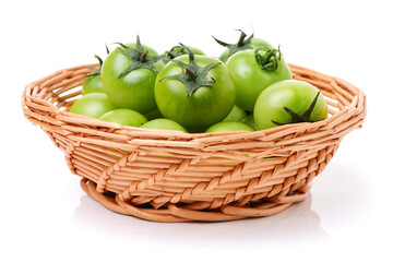 Green tomatoes on white background