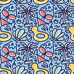 Hand drawn doodle set playing summer on the beach