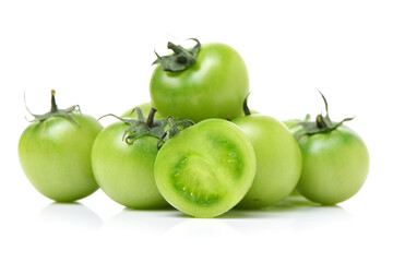 Green tomatoes on white background