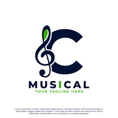 Letter C with Music Key Note Logo Design Element. Usable for Business, Musical, Entertainment, Record and Orchestra Logos