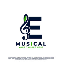 Letter E with Music Key Note Logo Design Element. Usable for Business, Musical, Entertainment, Record and Orchestra Logos