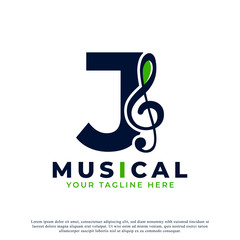 Letter J with Music Key Note Logo Design Element. Usable for Business, Musical, Entertainment, Record and Orchestra Logos