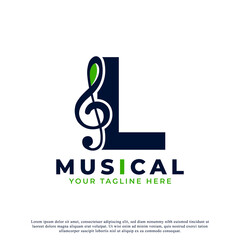 Fototapeta premium Letter L with Music Key Note Logo Design Element. Usable for Business, Musical, Entertainment, Record and Orchestra Logos