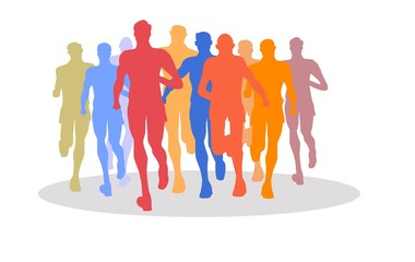 Colored Silhouettes of running men or jogging for sport on the   healthy care for people. Illustration for advertise running sport, vector