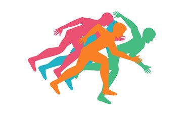 Colored Silhouettes of running men or jogging for sport on the   healthy care for people. Illustration for advertise running sport, vector