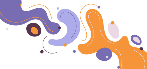 Abstract modern template purple and yellow organic dynamic shapes elements compositions of colored spots and lines on white background