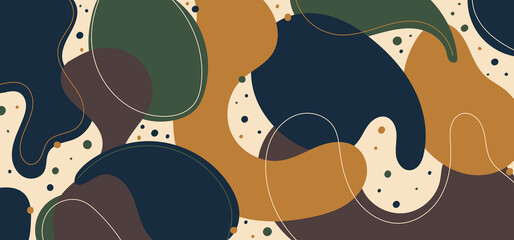 Abstract modern template blue, green and yellow organic dynamic shapes pattern elements compositions of colored spots and lines background