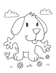 Fotobehang Schattige puppy hond kleurplaat vectorillustratie kunst © Blue Foliage