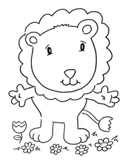 Fototapete Cute Safari Animals Lion Cub Coloring Page Vector Illustration Art © Blue Foliage