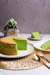 A chiffon cake or kue chiffon (in indonesia) is a very light cake made with vegetable oil, eggs,...