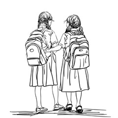 schoolgirls back view drawing
