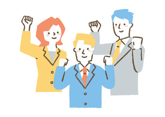 ガッツポーズの男女3人