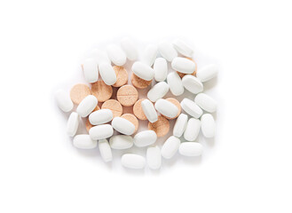 Obraz na płótnie Canvas White pills on a White background. Healthcare and medicine.