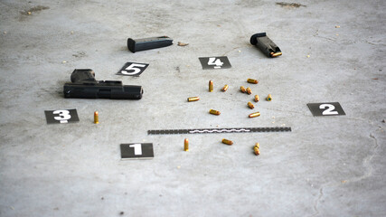 Oględziny miejsca przestępstwa gdzie użyto broni palnej.  - obrazy, fototapety, plakaty