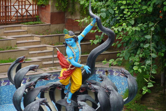 Shree Krishna with Kalia snake Indian Hindu God image