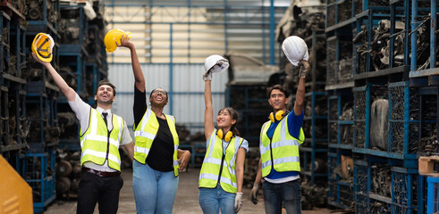 Unity and teamwork concept. team standing hands together. Professional Mechanical Engineer team...