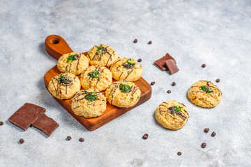 Homemade tasty chocolate chip cookies.