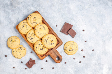 Homemade tasty chocolate chip cookies.