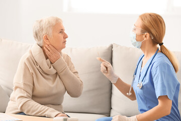 Doctor visiting senior woman at home