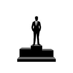 Winners business man on award pedestal icon isolated on white background