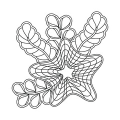 Coloring book for adults and children. Starfish and underwater plants. Vector illustration.