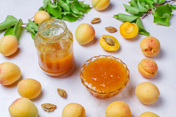 Delicious homemade jam with ripe apricots.