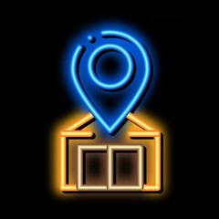 home geolocation neon light sign vector. Glowing bright icon home geolocation sign. transparent symbol illustration