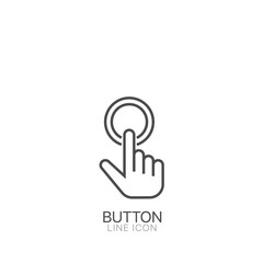 Finger pressing round button outline vector icon Cursor pointer symbol, logo illustration.