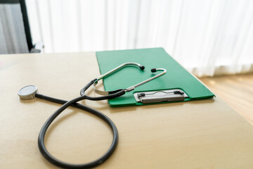 Close-up of stethoscope of medical equipments andmedical office supplies.