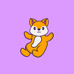 Cute fox is flying. Animal cartoon concept isolated. Can used for t-shirt, greeting card, invitation card or mascot. Flat Cartoon Style