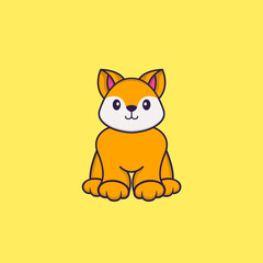 Cute fox is sitting. Animal cartoon concept isolated. Can used for t-shirt, greeting card, invitation card or mascot. Flat Cartoon Style