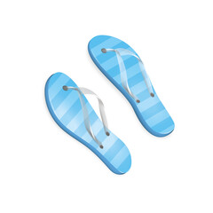 Blue striped flip flops with shadow. Shoes for the beach, walks, games, saunas, visiting water attractions. Vector realistic design. EPS 10.
