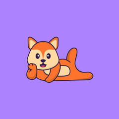 Cute fox lying down. Animal cartoon concept isolated. Can used for t-shirt, greeting card, invitation card or mascot. Flat Cartoon Style