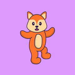 Fototapeta premium Cute fox is dancing. Animal cartoon concept isolated. Can used for t-shirt, greeting card, invitation card or mascot. Flat Cartoon Style