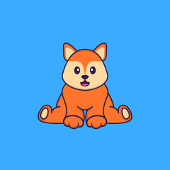 Cute fox is sitting. Animal cartoon concept isolated. Can used for t-shirt, greeting card, invitation card or mascot. Flat Cartoon Style