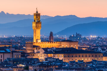 Naklejka premium Palazzo Vecchio at night, Florence, Tuscany, Italy
