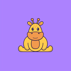 Cute giraffe is sitting. Animal cartoon concept isolated. Can used for t-shirt, greeting card, invitation card or mascot. Flat Cartoon Style
