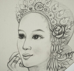 Art Drawing Sketch out line Face Cute girl Light and shadow thailand